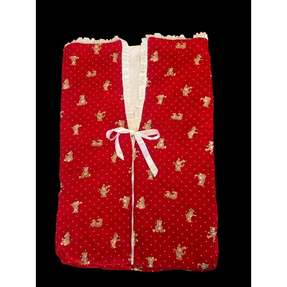 Handmade 80s Baby Bunting Bag 24x16 Red Teddy Print Baby Shower Gift Photo Prop
